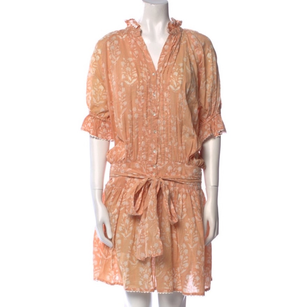 Juliet Dunn Peach Floral Tie-Waist Mini Dress / cover-up